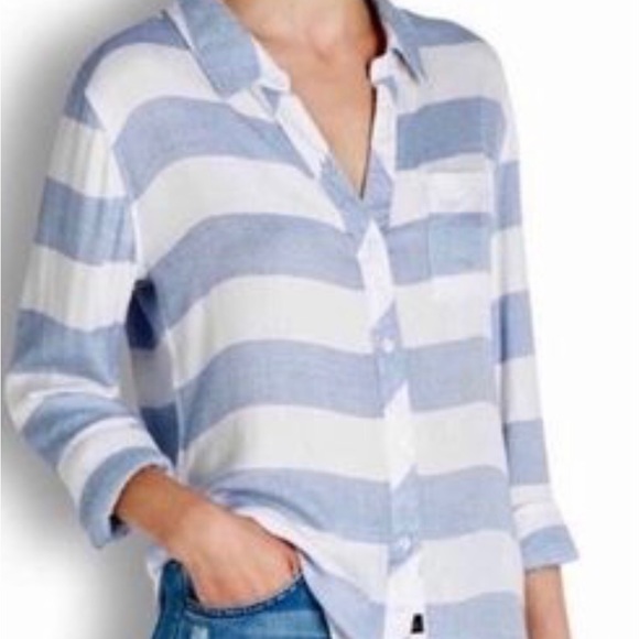 Rails Blue/White Striped Flannel Shirt - Picture 1 of 4